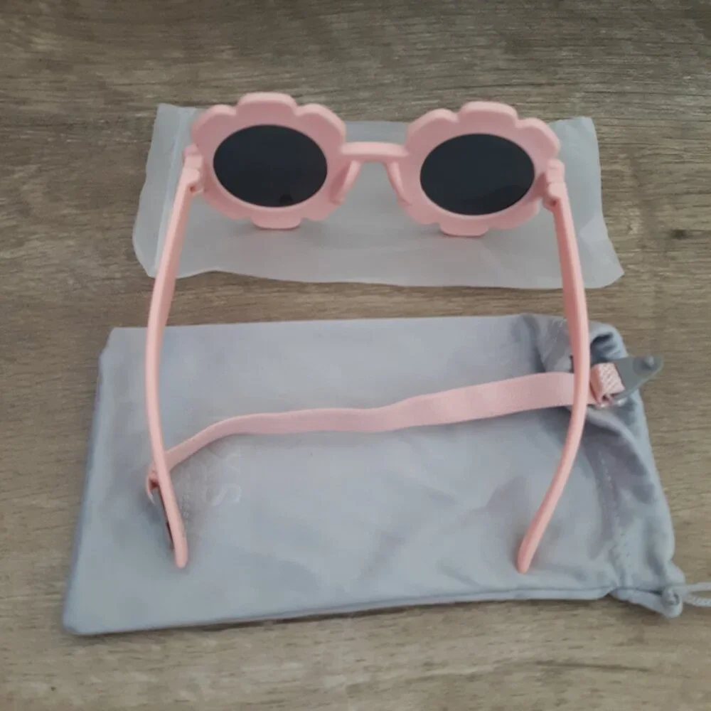 Toddler Sunglasses with Strap Polarized Lens Retro Flexible Flower Frame